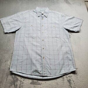 Wrangler Rugged Wear Button Down Plaid Shirt 2 Pckt Gray White Burgandy Men Sz L
